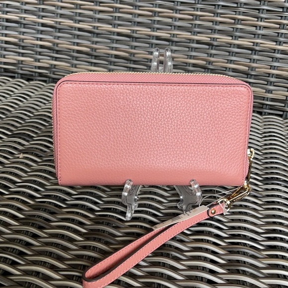 Michael Kors Large Flat MF Phone Case Leather Wallet in Sunset Rose - Picture 14 of 16